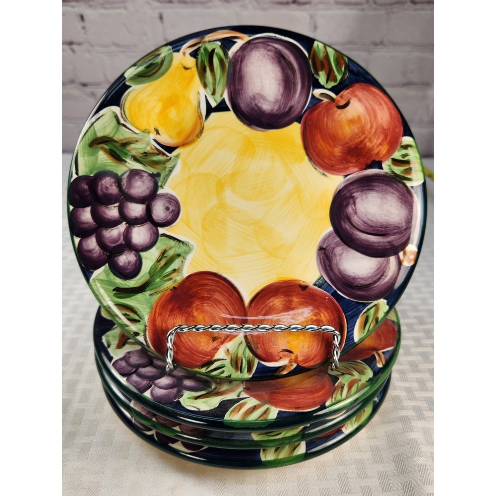 Amelia Salad Bread Plates Set Of 4 Grapes Apples Pears Hand Painted Colormate